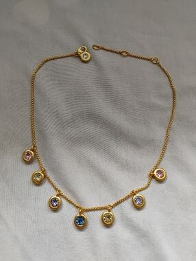 Julie Vos Gold Tone Necklace with Pink, Purple and Clear Crystals